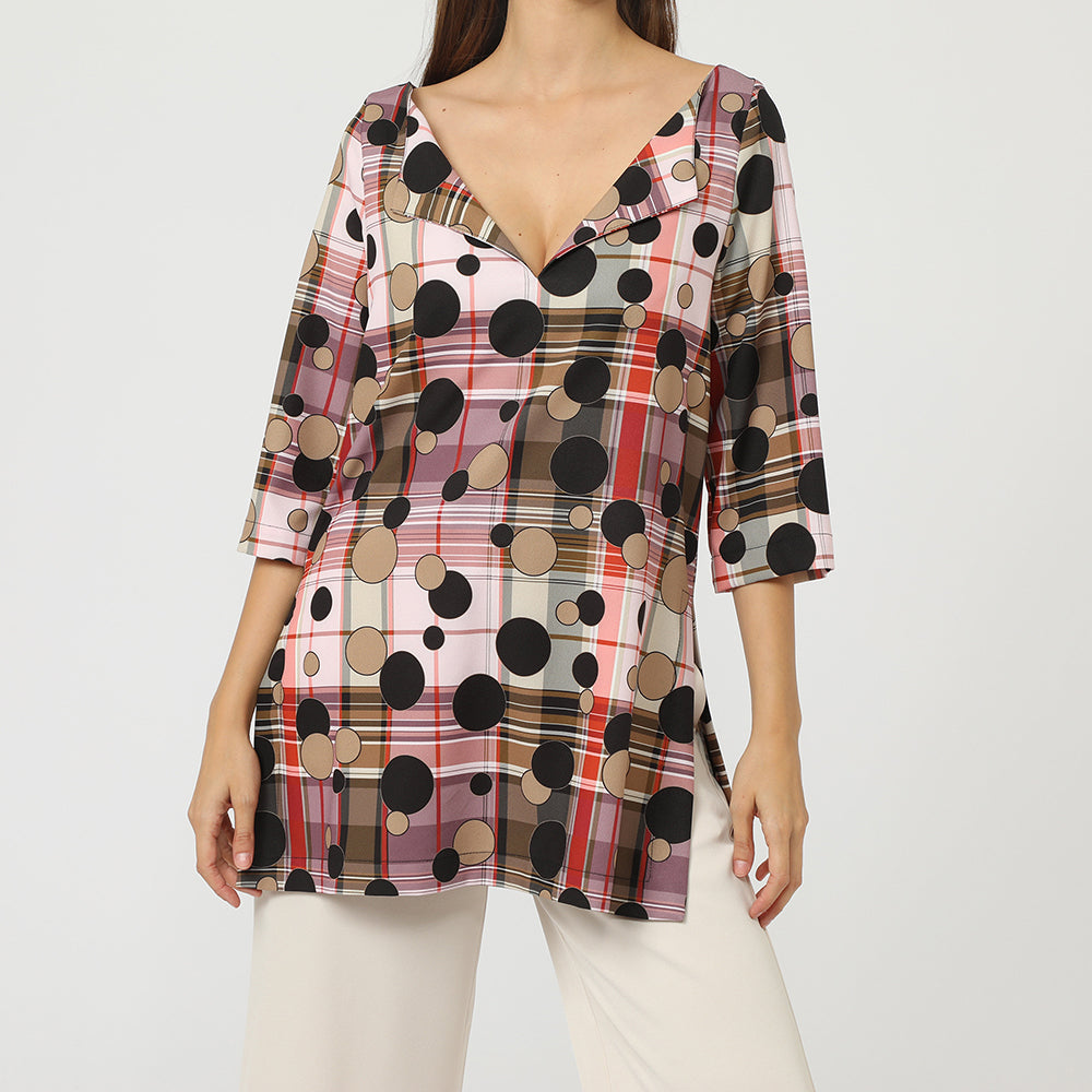Women's Blouses & Shirts Made in Italy top quality with three-quarter sleeves geometric print viscose comfort fit tunic