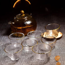 Load image into Gallery viewer, Gold Glass Tea Bowl Cup with Glod Rim Japanese style Hand Hammer Kung Fu Accessories Green Puer Teacups Teaware Set
