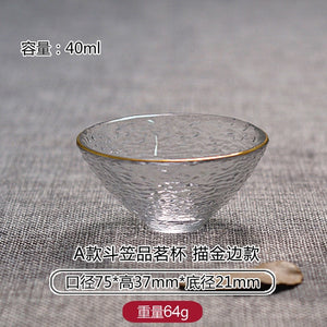 Gold Glass Tea Bowl Cup with Glod Rim Japanese style Hand Hammer Kung Fu Accessories Green Puer Teacups Teaware Set