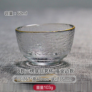 Gold Glass Tea Bowl Cup with Glod Rim Japanese style Hand Hammer Kung Fu Accessories Green Puer Teacups Teaware Set