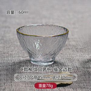 Gold Glass Tea Bowl Cup with Glod Rim Japanese style Hand Hammer Kung Fu Accessories Green Puer Teacups Teaware Set