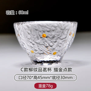 Gold Glass Tea Bowl Cup with Glod Rim Japanese style Hand Hammer Kung Fu Accessories Green Puer Teacups Teaware Set