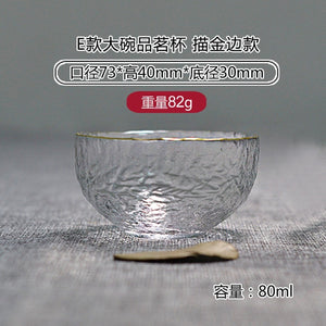 Gold Glass Tea Bowl Cup with Glod Rim Japanese style Hand Hammer Kung Fu Accessories Green Puer Teacups Teaware Set