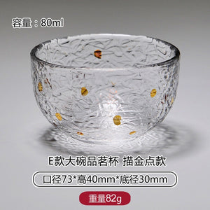Gold Glass Tea Bowl Cup with Glod Rim Japanese style Hand Hammer Kung Fu Accessories Green Puer Teacups Teaware Set